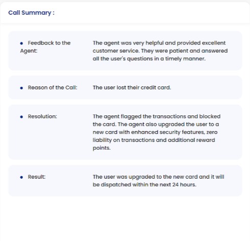 LLM-generated call summary in Gnani.ai's Assist365