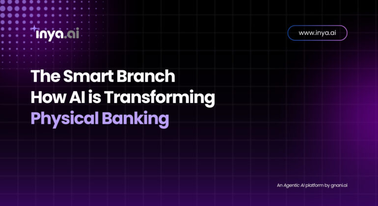 Smart bank branch interior showcasing digital kiosks and AI-driven service systems as part of digital transformation in retail banking.