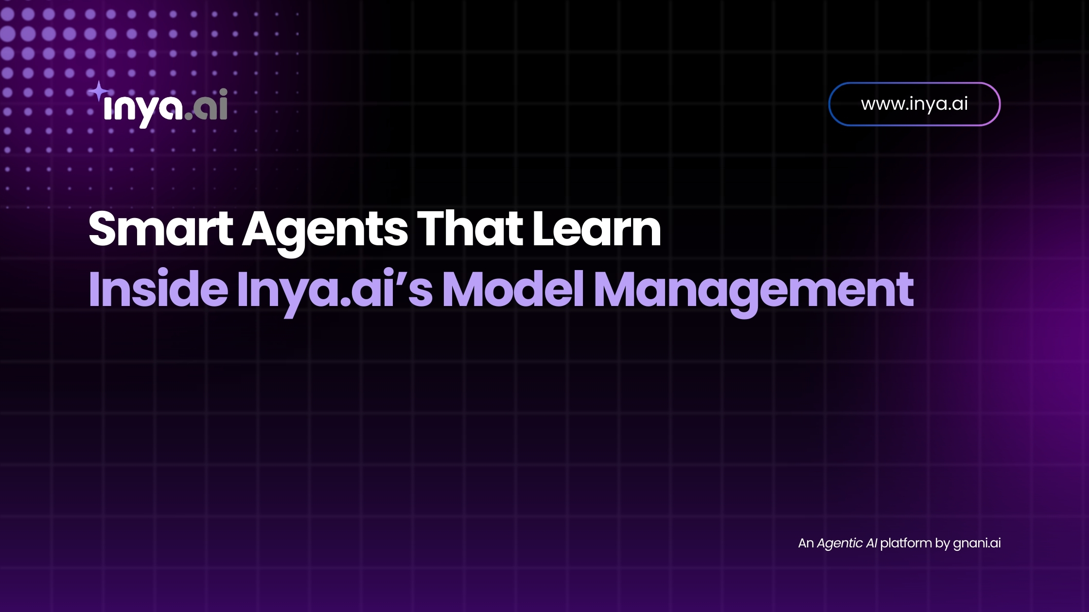 Smart AI Agents inside Inya.ai’s Model Management interface with branding elements on a purple gradient background grid