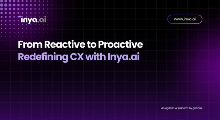 From Reactive to Proactive — Redefining Customer Experience with Inya.ai on a purple gradient tech grid background