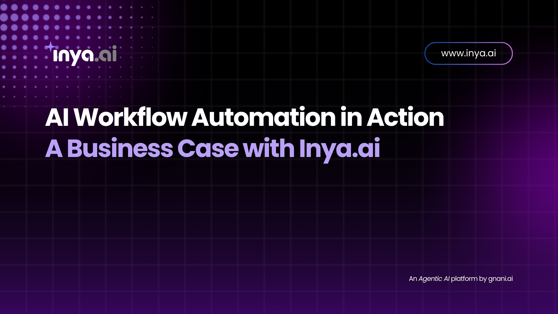 Inya.ai banner showcasing AI workflow automation business case with a dark tech-themed background and branding