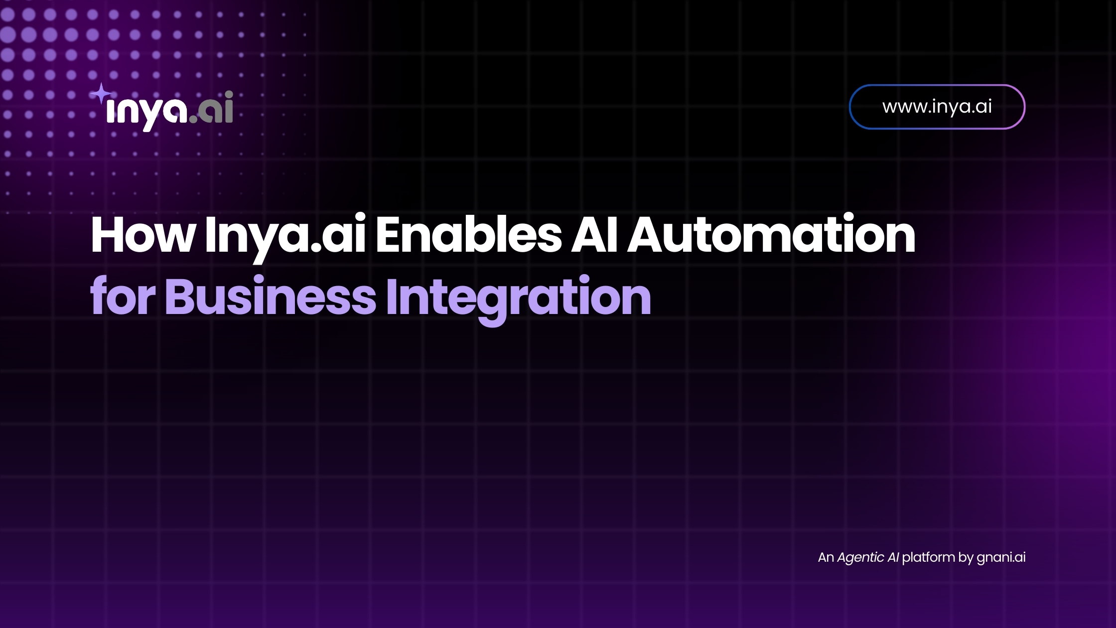 Banner image showing how Inya.ai enables AI automation for business integration with a dark grid background and brand elements