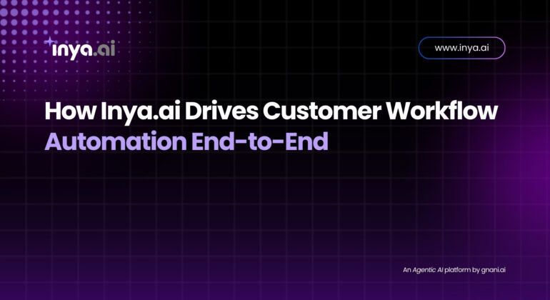 Inya.ai banner showcasing customer workflow automation with a dark tech-themed background and branding elements.