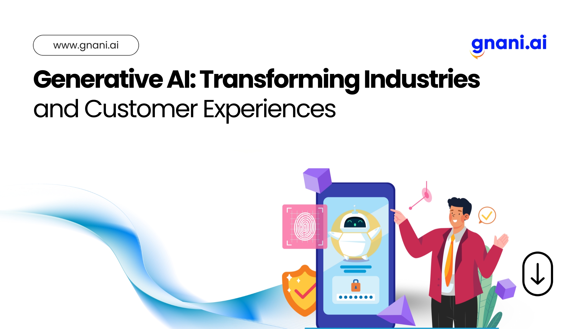 Illustration of a person showcasing Generative AI on a mobile interface to transform customer experiences