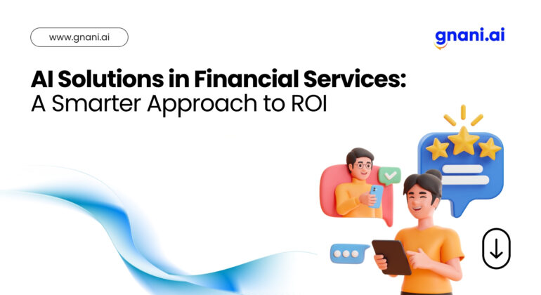 Illustration of users interacting with digital devices and feedback icons, representing AI solutions in financial services improving ROI and user experience.