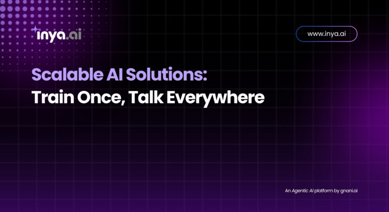 Scalable AI Solutions by Inya.ai with the message "Train Once, Talk Everywhere"