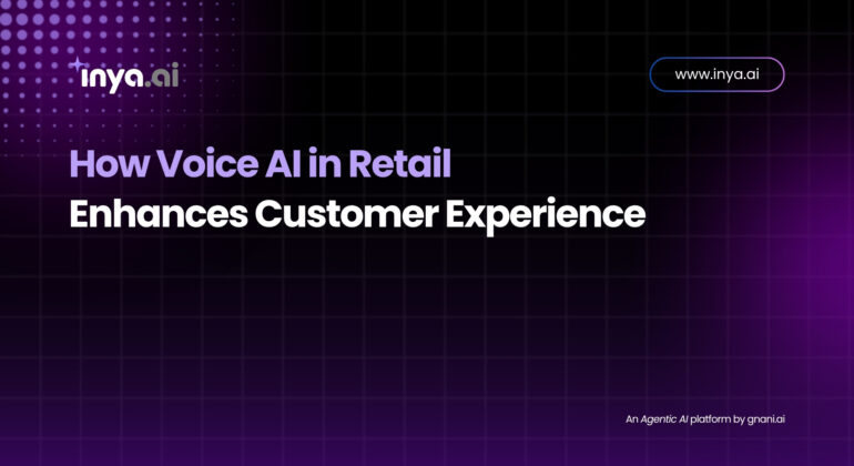 Slide titled 'How Voice AI in Retail Enhances Customer Experience' with Inya.ai branding on a dark gradient grid background