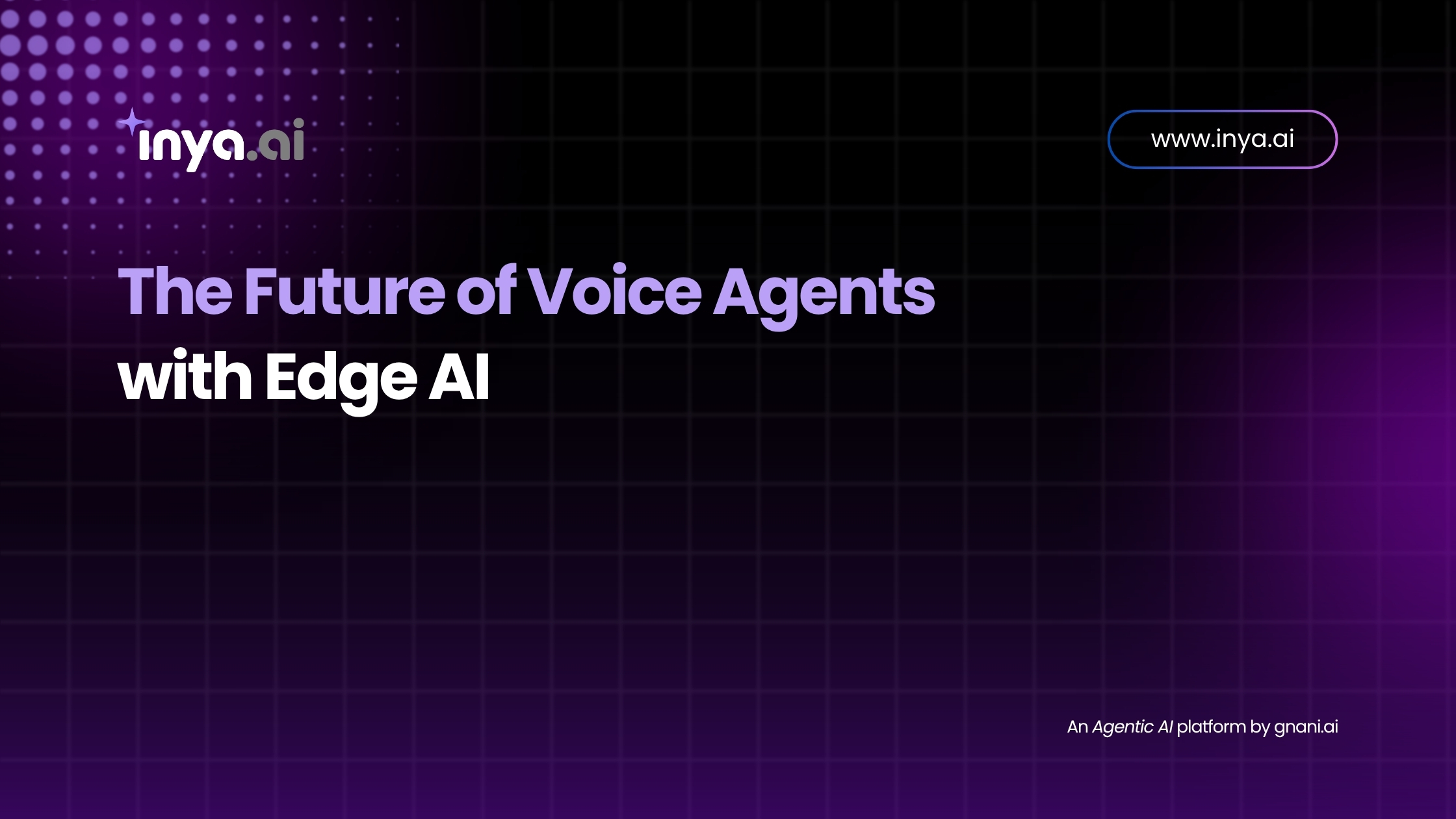 Futuristic grid background with the text "The Future of Voice Agents with Edge AI" and Inya.ai branding