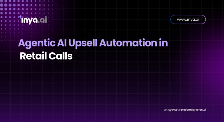 A retail customer service agent icon speaking into a headset, with product icons (e.g., shopping bag, gift box) floating around and a wave of data signaling AI-driven upsell suggestions.