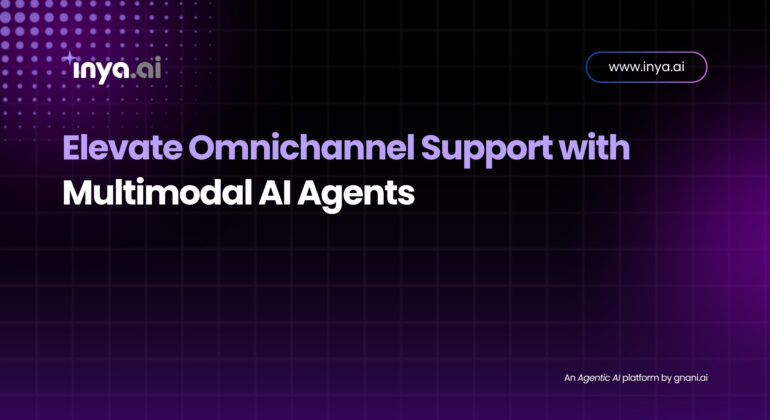 Illustration of a support agent icon connected to speech bubbles, chat windows, and mobile screens, representing multimodal AI support.