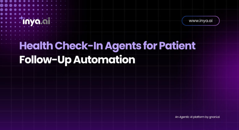 Illustration of an AI-driven health check-in agent on a tablet screen sending automated follow-up reminders to a patient.
