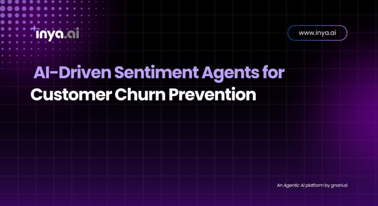 Screenshot of an Agent AI dashboard showing sentiment analysis scores and churn-risk flags for customer accounts.