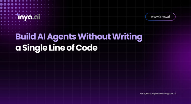 Dashboard showing a no-code interface with drag-and-drop components to Build AI Agents without c