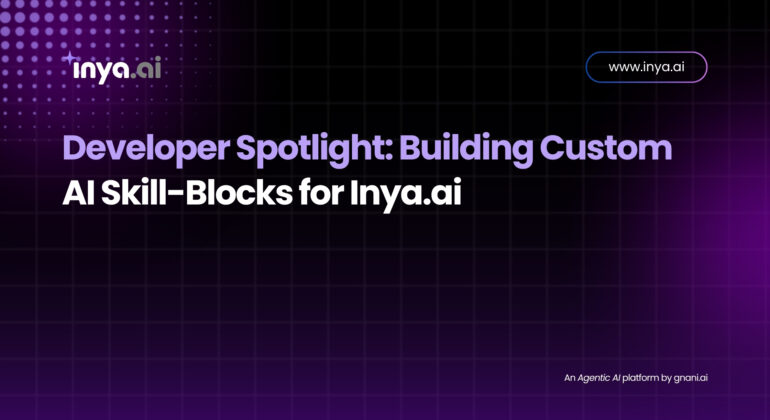 Developer working on custom AI skill-blocks within the Inya.ai platform interface.