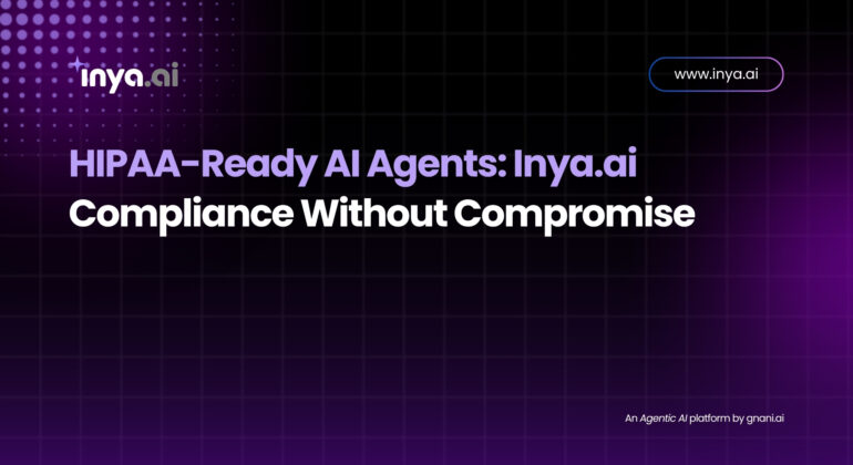 An AI agent icon with a medical shield emblem, symbolizing HIPAA-ready compliance on the Inya.ai platform.