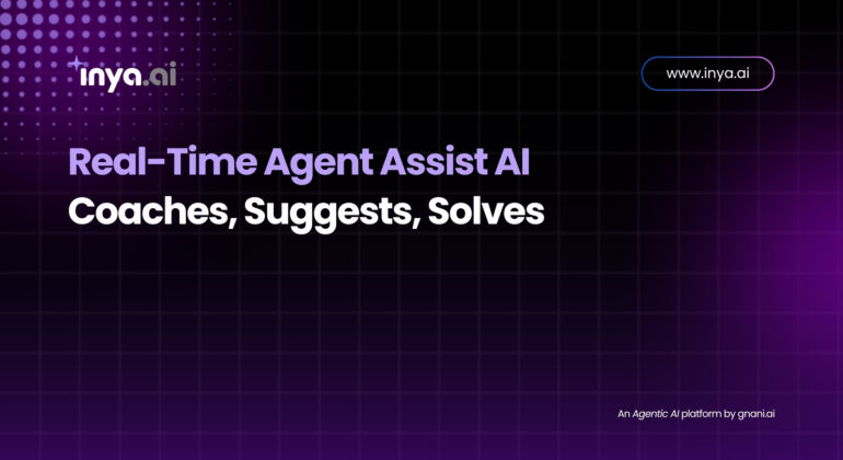 Customer support agent at a workstation with on-screen AI suggestions overlaying the live call interface.