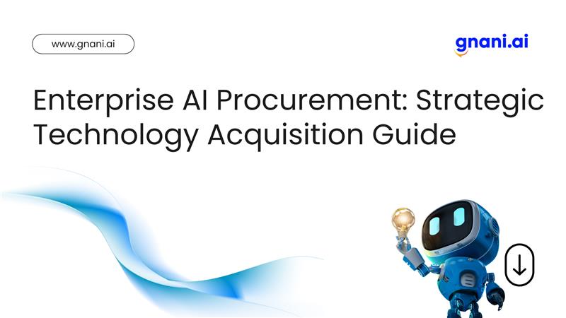 Illustration of interconnected icons—such as a checklist, AI brain, handshake, and gears—over a corporate backdrop, symbolizing the enterprise AI procurement process.