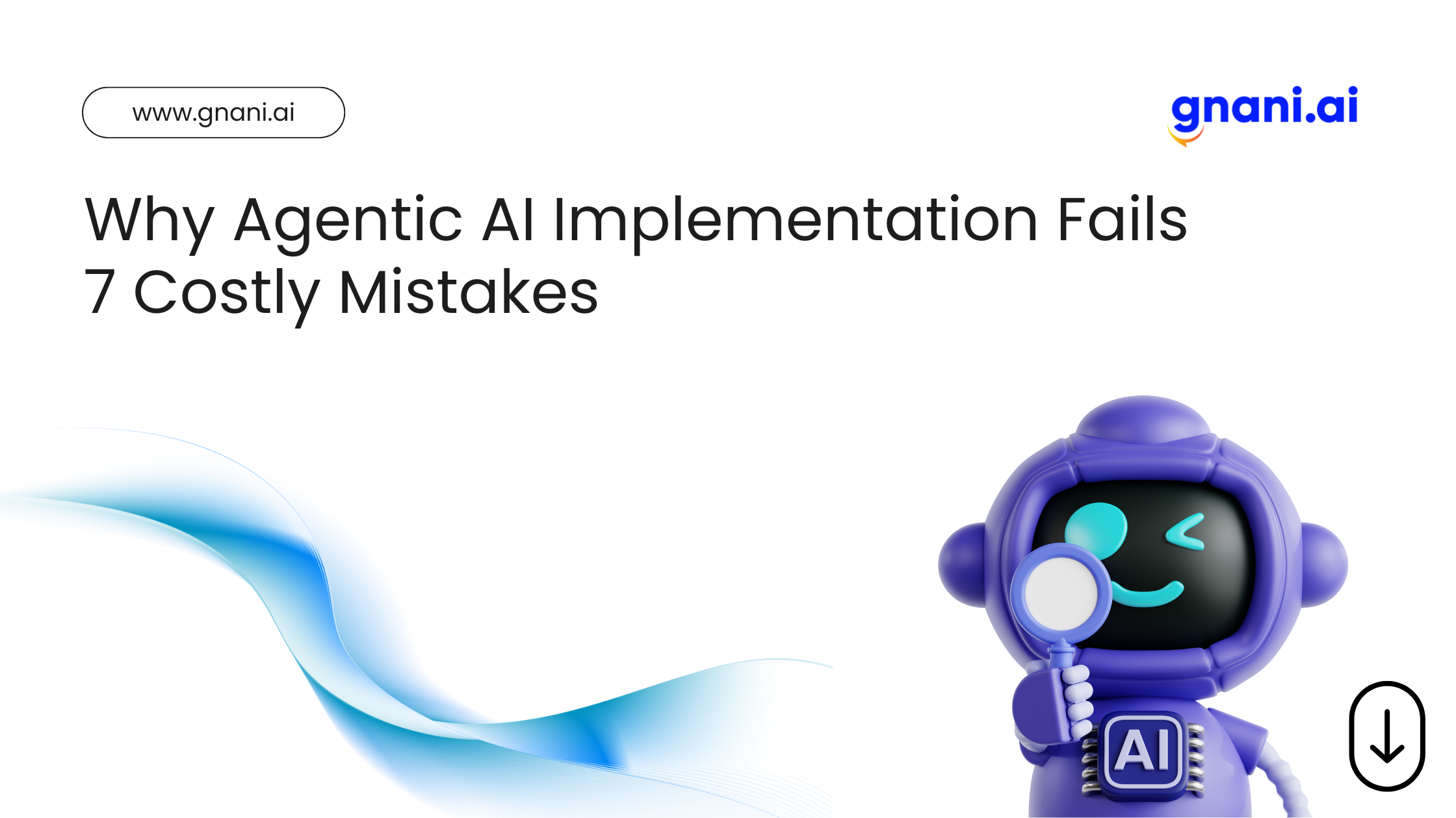 White text reading “Why Agentic AI Implementation Fails: 7 Costly Mistakes” on a dark gradient background with subtle gear and warning icons.